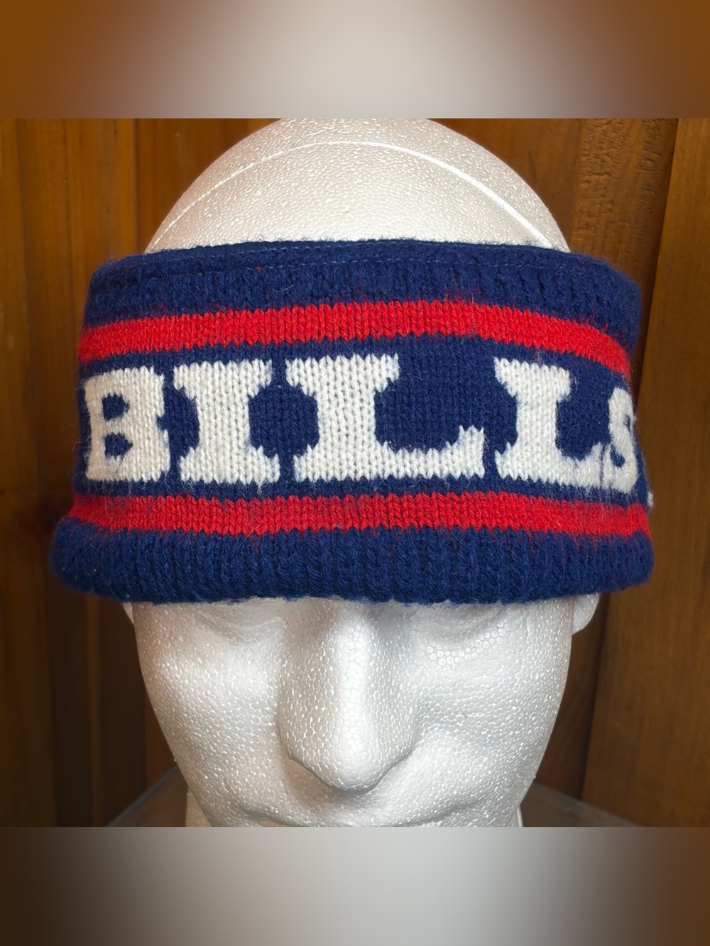 Vintage Buffalo Bills Knit Ear Warmer Headband Blue Red White NFL Winter Fleece
